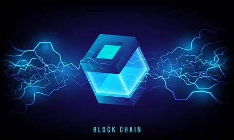 Vector realistic 3d cubes with blue glowing on dark blue background. lock cha Stock Illustration