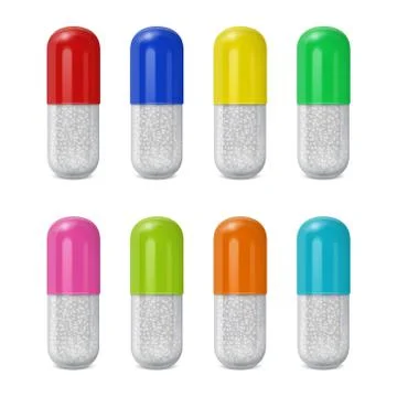 Vector Realistic 3d Different Color Medical Pill, Capsules Icon and Mock-up Set Stock Illustration