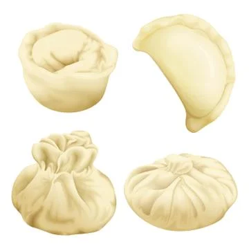 Vector realistic 3d dumplings baozi khinkali Иллюстрация