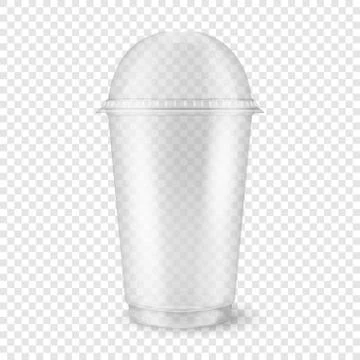Vector realistic 3d empty clear plastic disposable cup with sphere dome cap Stock Illustration