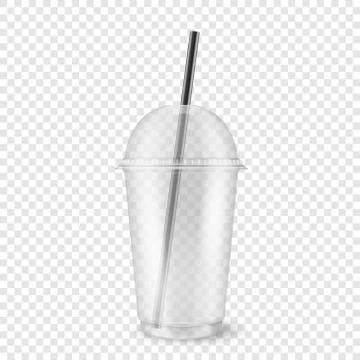 Vector realistic 3d empty clear plastic disposable cup with sphere dome cap and Illustrazione stock