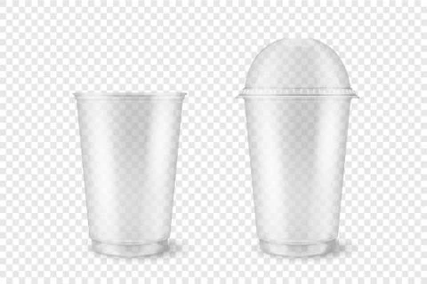 Vector Realistic 3d Empty Clear Plastic Opened, Closed Disposable Cup Set Stock Illustration