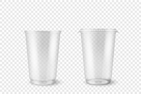 Vector Realistic 3d Empty Clear Plastic Opened, Closed Disposable Cup Set Stock Illustration