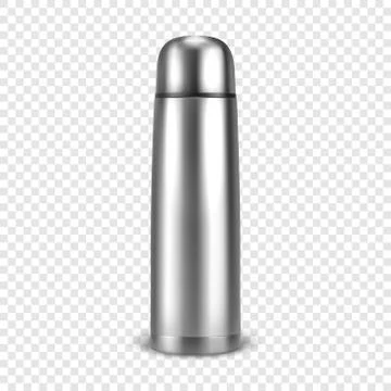 Vector realistic 3d empty glossy metal vacuum thermo tumbler flask closeup Illustrazione stock