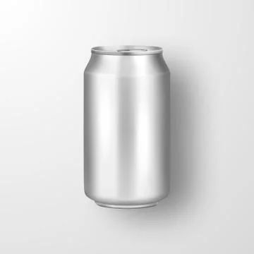 Vector realistic 3d empty glossy metal silver aluminium beer pack or can visual Stock Illustration