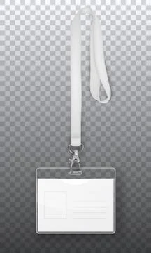 Vector realistic 3d empty graphic Id Card badge on carbine with lanyard closeup Stock Illustration