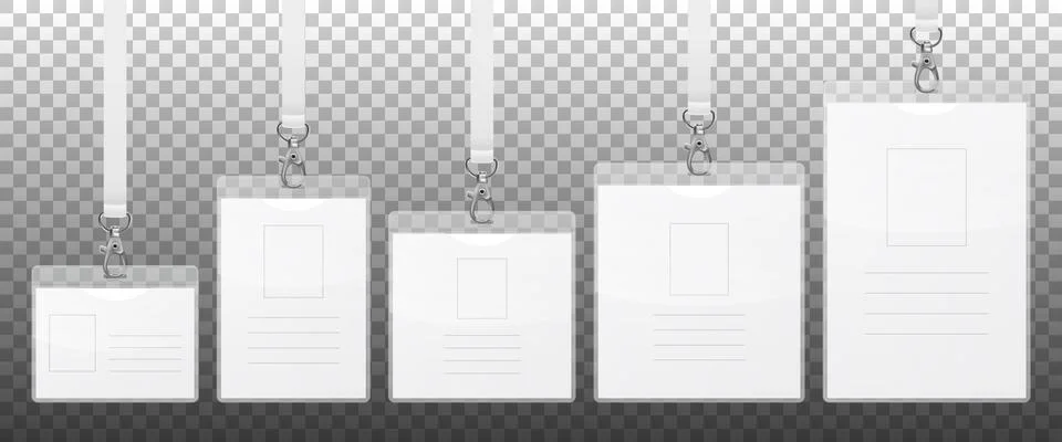 Vector realistic 3d empty graphic Id Card badge on carbine with lanyard set Stock Illustration