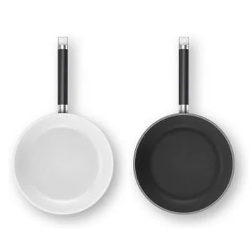 Vector realistic 3d empty white and black non-stick, enamel cover surface frying Stock Illustration