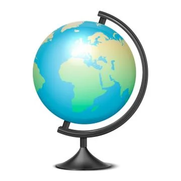 Vector Realistic 3d Globe of Planet Earth with Map of World Icon Closeup Stock Illustration