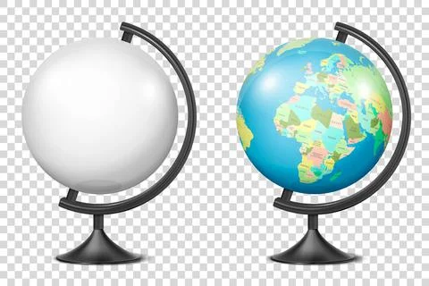 Vector Realistic 3d Globe of Planet Earth with Map of World and Blank Globe Icon Illustrazione stock