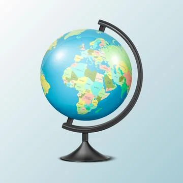 Vector Realistic 3d Globe of Planet Earth with Political Map of World Icon Illustrazione stock