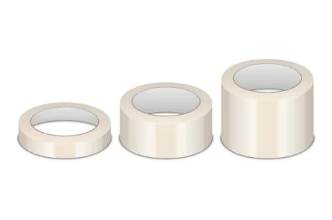 Vector Realistic 3d GlossyTape Roll Different Size - Small, Medium, Big - Set or Stock Illustration