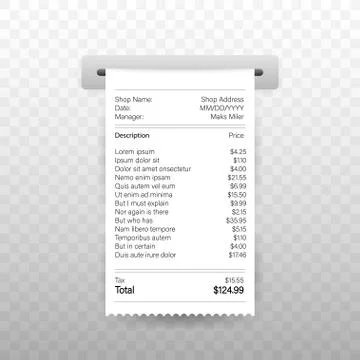 Vector Realistic 3d Paper Printed ATM Transaction Record Receipt Set Closeup  Stock Illustration