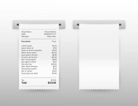 Vector Realistic 3d Paper Printed ATM Transaction Record Receipt Set Closeup  Stock Illustration