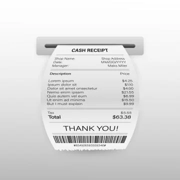 Vector Realistic 3d Paper Printed ATM Transaction Record Receipt Set Closeup  Stock Illustration