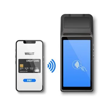 Vector Realistic 3d Payment Wi-Fi Machine, Smarthone. POS Terminal, Phone Illustrazione stock
