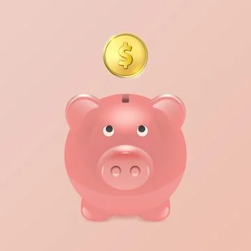 Vector Realistic 3d Pink Retro Piggy Bank Closeup Isolated on Pink Background Stock Illustration