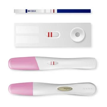 Vector realistic 3d pregnancy test with positive result set icon closeup Stock-Illustration