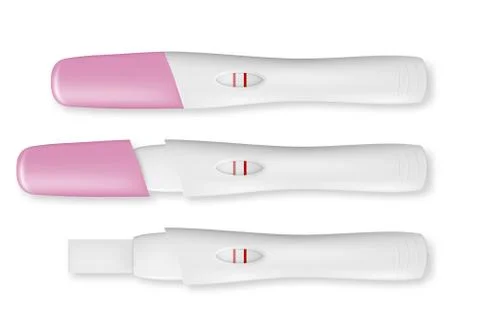 Vector realistic 3d pregnancy test with positive result set icon closeup Illustrazione stock