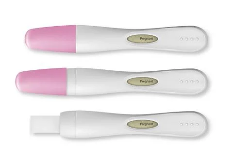 Vector realistic 3d pregnancy test with positive result set icon closeup Illustrazione stock