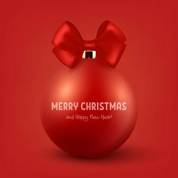 Vector Realistic 3d Red Christmas Glass Ball with Red Silk Bow Closeup Isolated Illustrazione stock