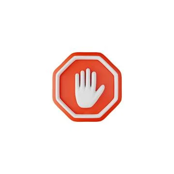 Vector realistic 3d red stop icon with hand on isolated background. Stock Illustration