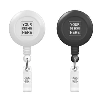 Vector realistic 3d round reel holder clip for graphic Id Card badge set closeup Stock Illustration