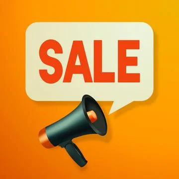 Vector Realistic 3d Simple Black Megaphone with Speech Buble on Orange Stock Illustration