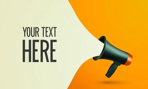 Vector Realistic 3d Simple Black Megaphone with Speech Buble on Orange Illustrazione stock