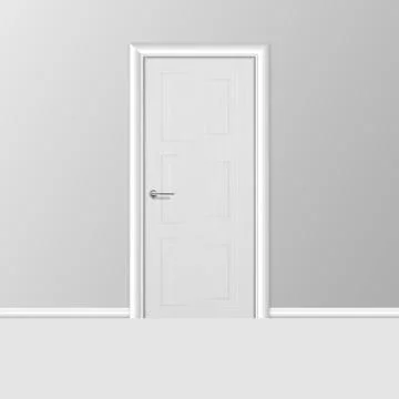 Vector Realistic 3d Simple Modern White Closed Door with Frame on Grey Wall in Stock Illustration