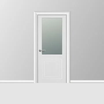 Vector Realistic 3d Simple Modern White Closed Door with Frame on Grey Wall in Stock Illustration