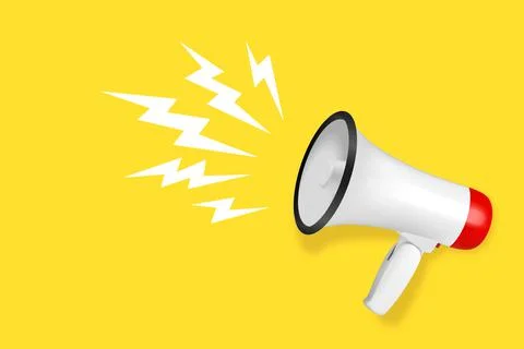 Vector Realistic 3d Simple White Megaphone on Yellow Background. Design Template Stock Illustration