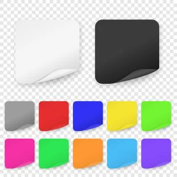 Vector Realistic 3d Square Adhesive Colored Blank Paper Sticker Icon Set Closeup Illustrazione stock