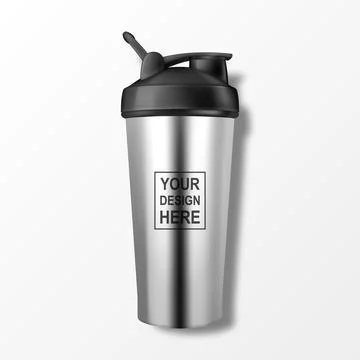 Vector Realistic 3D Steel Empty Glossy Shaker Bottle With Black Cap for Fitness Illustrazione stock