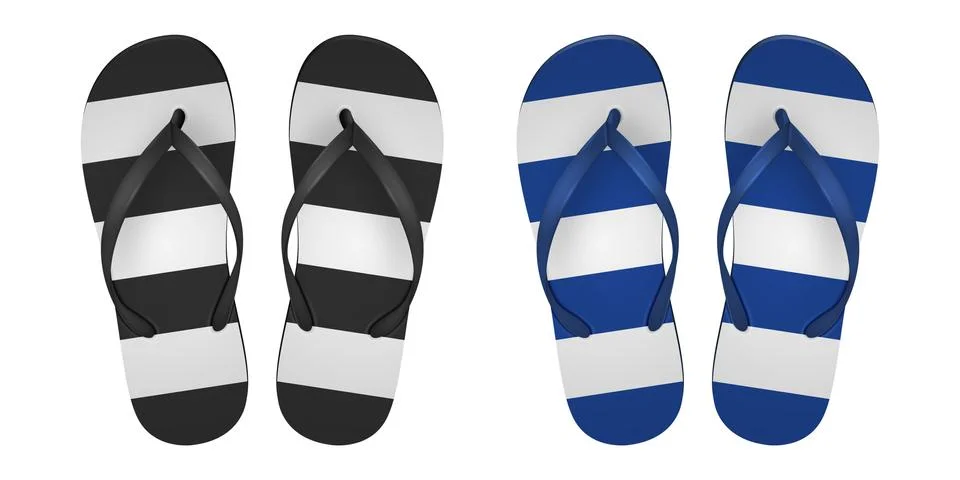 Vector Realistic 3d striped Flip Flop Set Closeup Isolated on White Background 스톡 일러스트