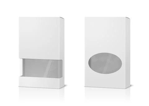 Vector realistic 3d tall paper boxes, blank and with transparent windows Stock Illustration