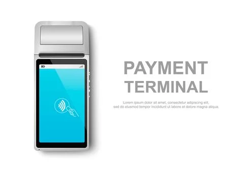 Vector Realistic 3d Touch NFC Mobile Payment Machine. POS Terminal Closeup Stock Illustration