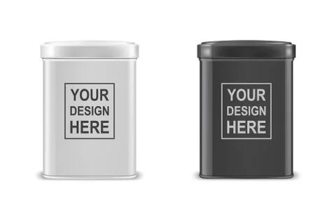 Vector realistic 3d white and black blank metal aluminium tea tin can container イラスト素材