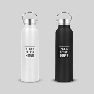 Vector Realistic 3d White and Black Blank Glossy Metal Reusable Water Bottle Stock Illustration