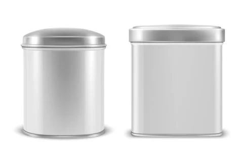 Vector realistic 3d white blank metal aluminium tin can containers with silver Illustrazione stock