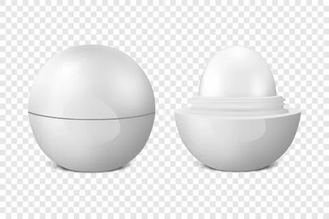 Vector realistic 3d white blank glossy closed and opened lip balm stick or Stock Illustration