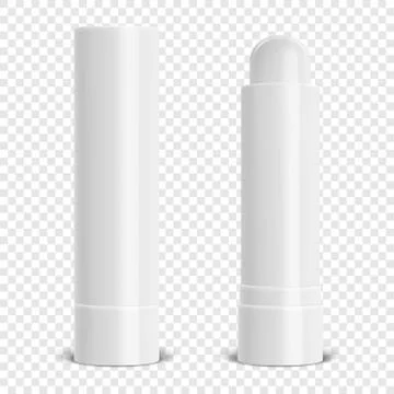 Vector realistic 3d white blank glossy closed and opened lip balm stick or Stock Illustration