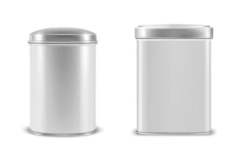 Vector realistic 3d white blank metal aluminium tin can containers with silver Illustrazione stock