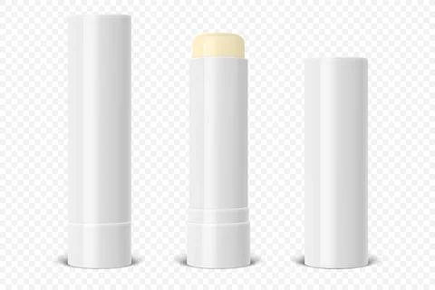 Vector Realistic 3d White Blank Glossy Closed, Opened Lip Balm Stick, Hygienic Illustrazione stock