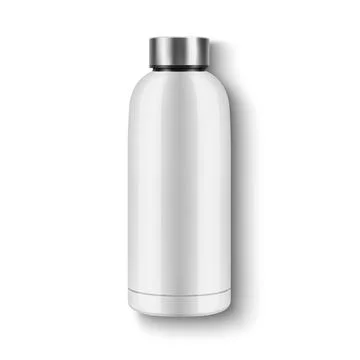 Vector Realistic 3D White Blank Glossy Reusable Water Bottle with Silver Bung Stock Illustration