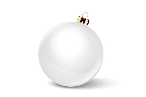 Vector Realistic 3d White Christmas Glossy Glass Ball Icon, Mock-up Closeup Stock Illustration