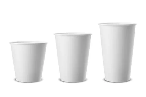 Vector realistic 3d white paper disposable cup icon set closeup isolated on Stock Illustration