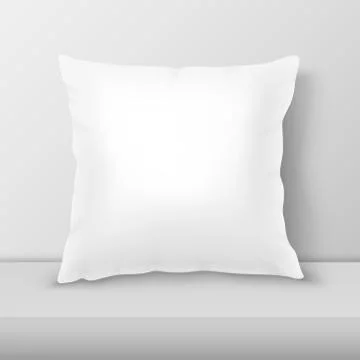 Vector Realistic 3d White Pillow Closeup on Table, Shelf Closeup on White Wall Stock Illustration