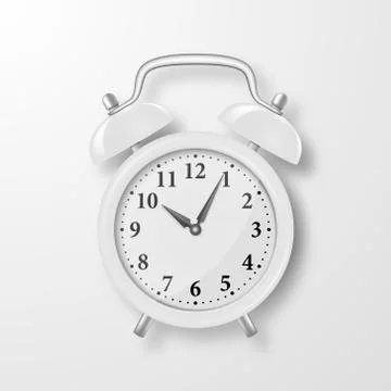 Vector Realistic 3d White Retro Alarm Clock Closeup on White Background. Design Stock Illustration
