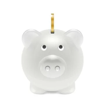 Vector Realistic 3d White Retro Piggy Bank Closeup Isolated on White Background Illustrazione stock